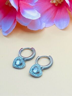 Silver Heart Hoop Earrings stamped .926